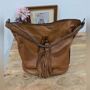 PATRICIA NASH Brown Leather Tassel Shoulder Bag